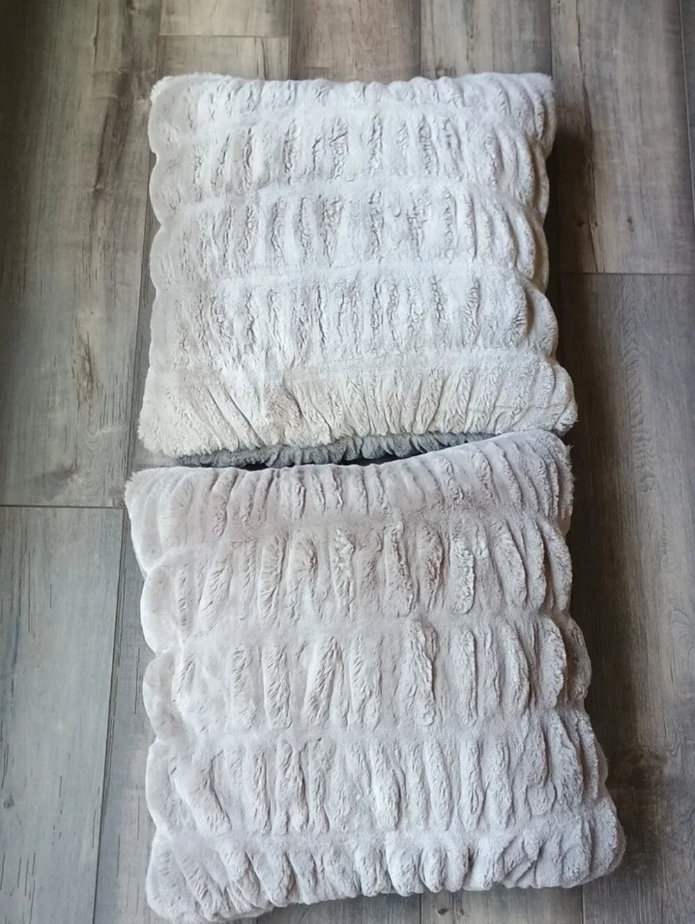Pottery Barn Plush Faux Fur Pillows - Gray With Down Inserts